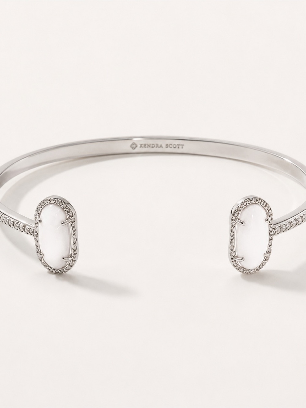 Kendra Scott Silver Open Cuff Bracelet with White Stones and Pavé Accents